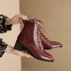 Fashion 2024 New Autumn Women Boots Genuine Leather Shoes for Women Square Toe Chunky Heel Shoes Lace-up Chelsea Ankle Boots Western