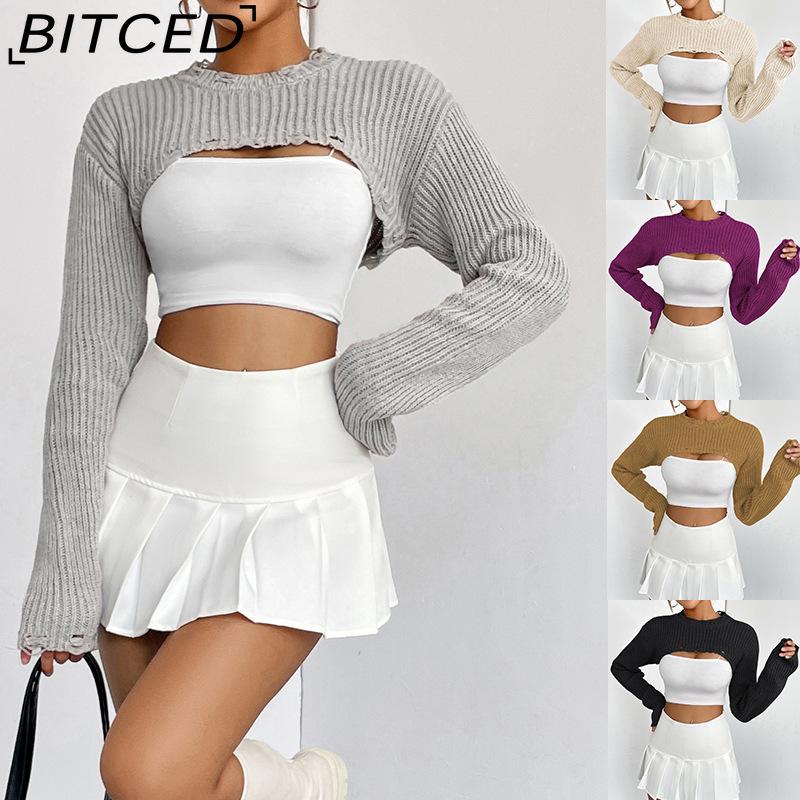 BITCED Pullover Knit Cover-Up Women's Niche Design Ultra-Short Outerwear Sexy Crop Top