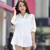 Sexy Lace Patchwork White Chiffon Button Up Shirt for Women Summer Casual Simple Loose Half Sleeve Ladies Tops Blouses Clothing