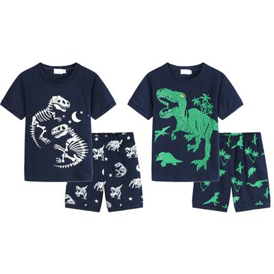 Kids Boys Girls Cartoon Dinosuar Print T Shirt Shorts Pajamas Sleepwear Outfits