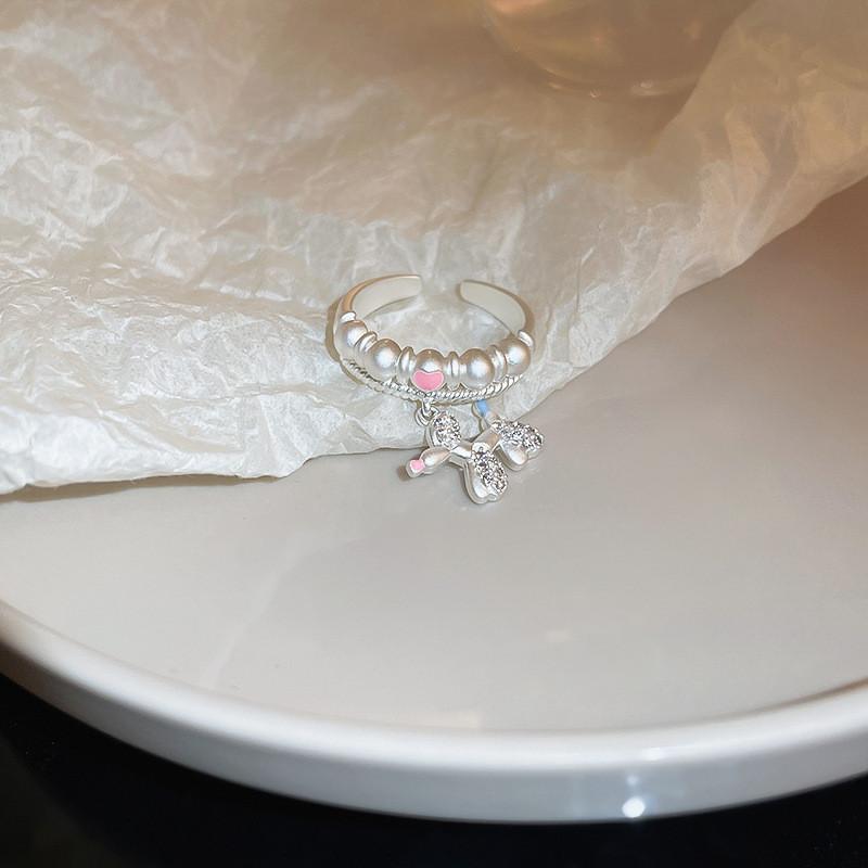 

Очаровательное серебряное регулируемое кольцо в форме сердца с милой собачкой и цирконием для женщин