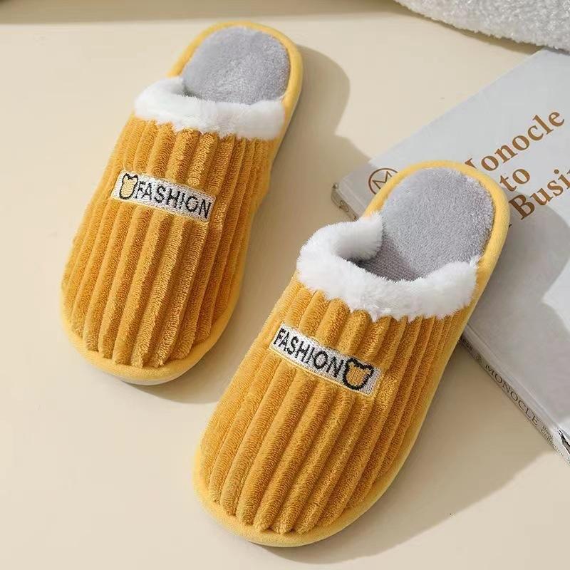 Cotton Slippers Corduroy Cartoon Bear Couple Home Thick Bottom Non-slip Slippers