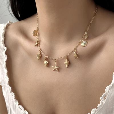 Bohemian Starfish Shell Conch Turtle Pendant Necklace For Women Charm Chain Choker Beach Jewelry Vacation Gift