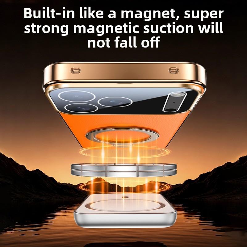 Luxury Business 360 Rotating Magnetic Leather Case for iPhone 17 Pro Max 16 15 14 13 for Magsafe Shockproof Skin Feel Slim Cover