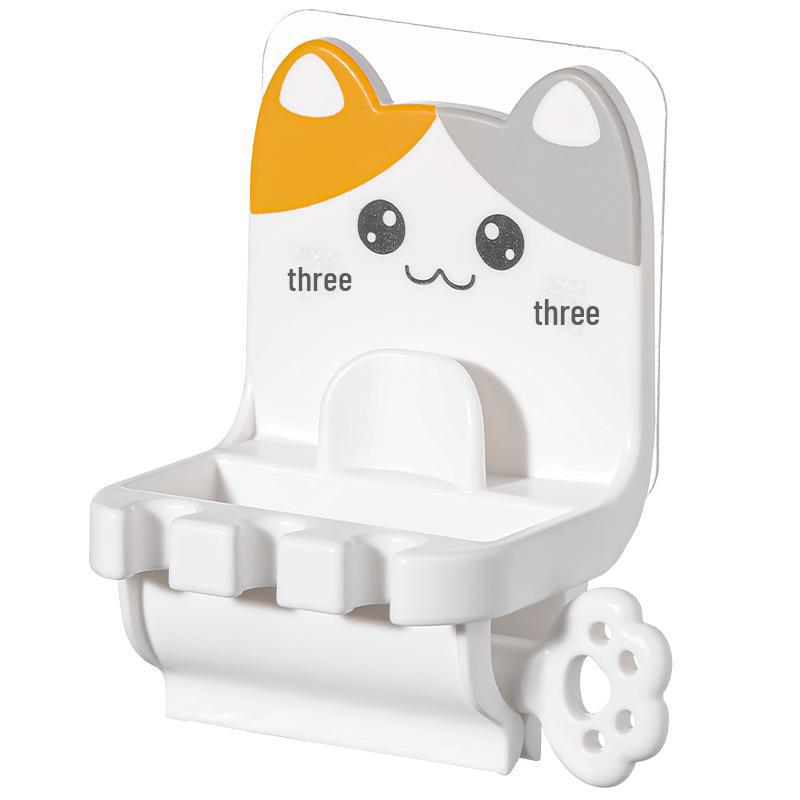 Cartoon Adhesive Wall-Mounted Toothbrush Holder & Drain Rack