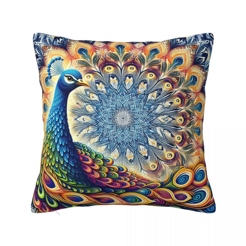 Colour Mandala Peacock Print Square Pillowcase Cushion Cover Pillow Case Throw Pillow Cover for Home Sofa Living Room