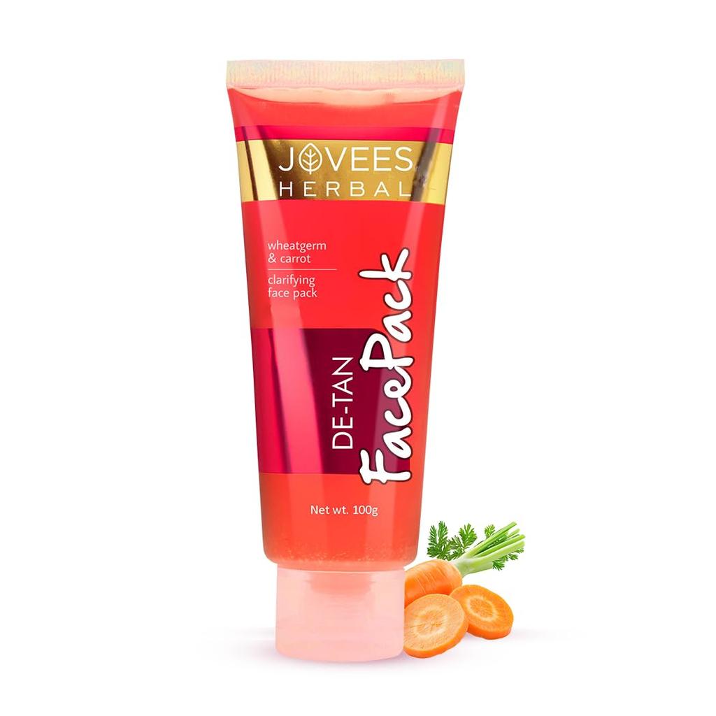 Jovees Herbal De-Tan Face Pack 100gm For Tan Removal, Skin Revitalization, Complexion Brightening And Hydrating Glow | Alcohol Free Paraben Free