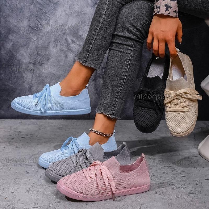 Women Mesh Breathable Flat Casual Shoes Lace-up Comfortable Loafer Ladies Platform Lightweight Sneakers Size36-42 Tenis Feminino