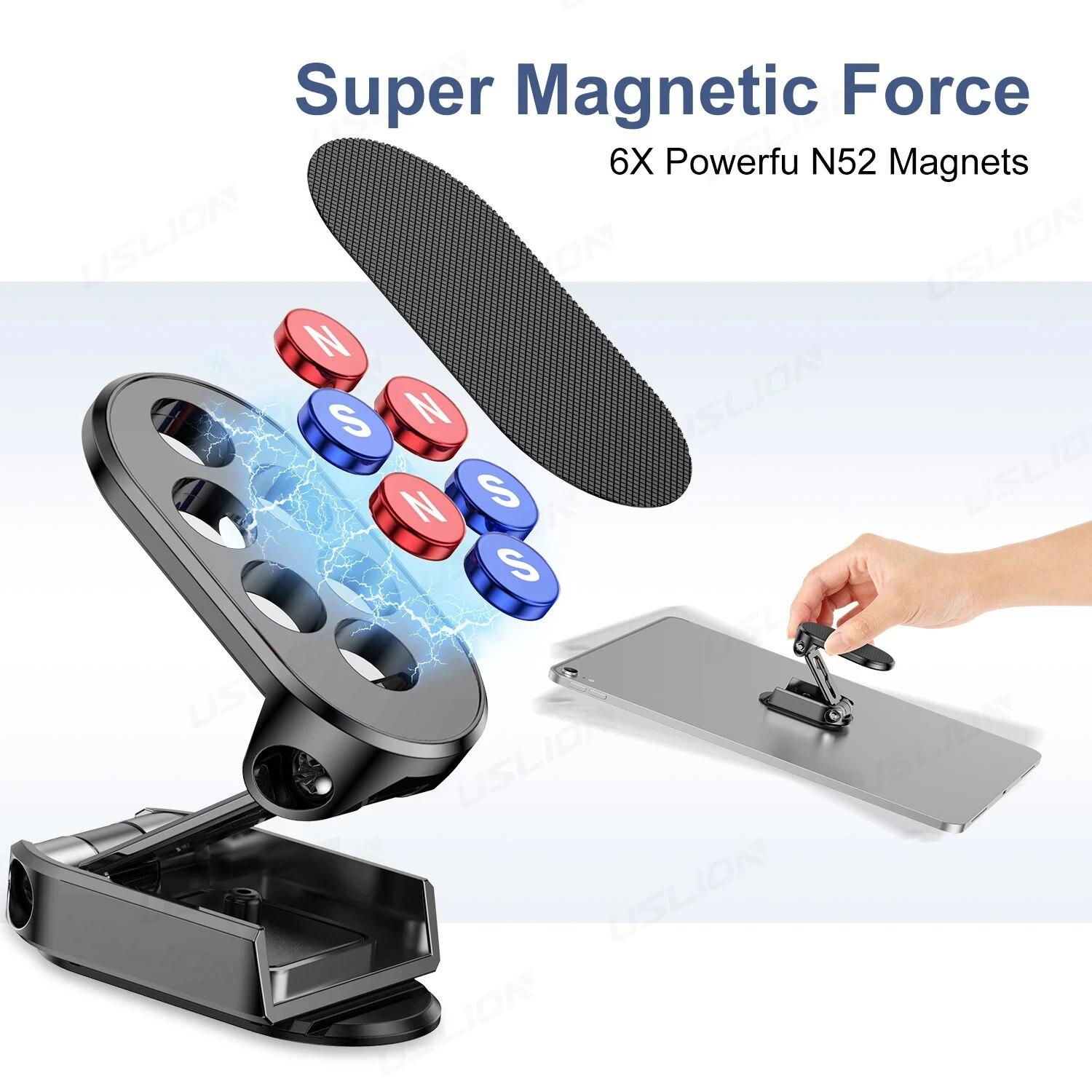 720 вращающийся металлический магнитный автомобильный держатель для телефона складная — фото 4