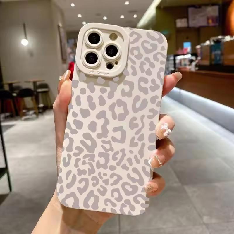 Animal Minimalist Gray Leopard Print Phone Case For iPhone 16 15 14 Pro Max 13 12 11 XS X XR 7 8 Plus 16 Shockproof Bumper Cover