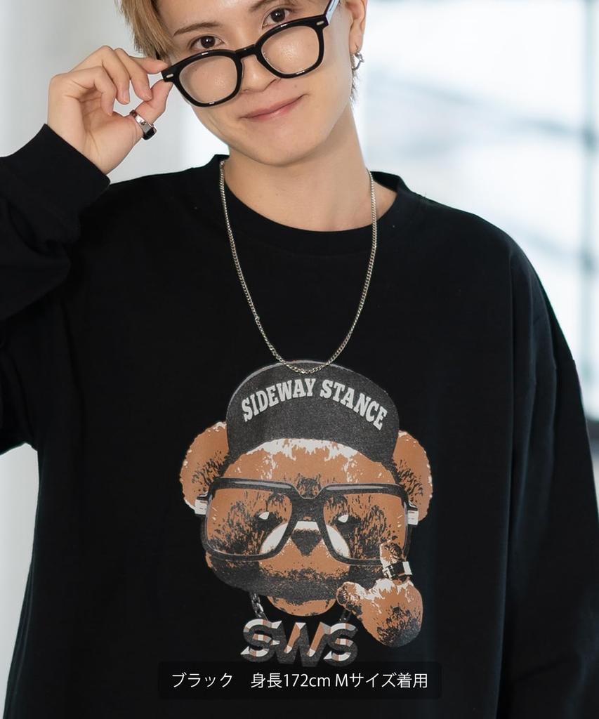 IMPROMES Casual SIDEWAYSTANCE Cheese Bear Long Sleeve T-Shirt, Men's, Black