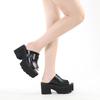 Gdgydh Goth Bat Buckle Mule Sandals for Women Heel Open Toe Thick Platform Summer Shoes Sligbacks Plus Size Black Slip On