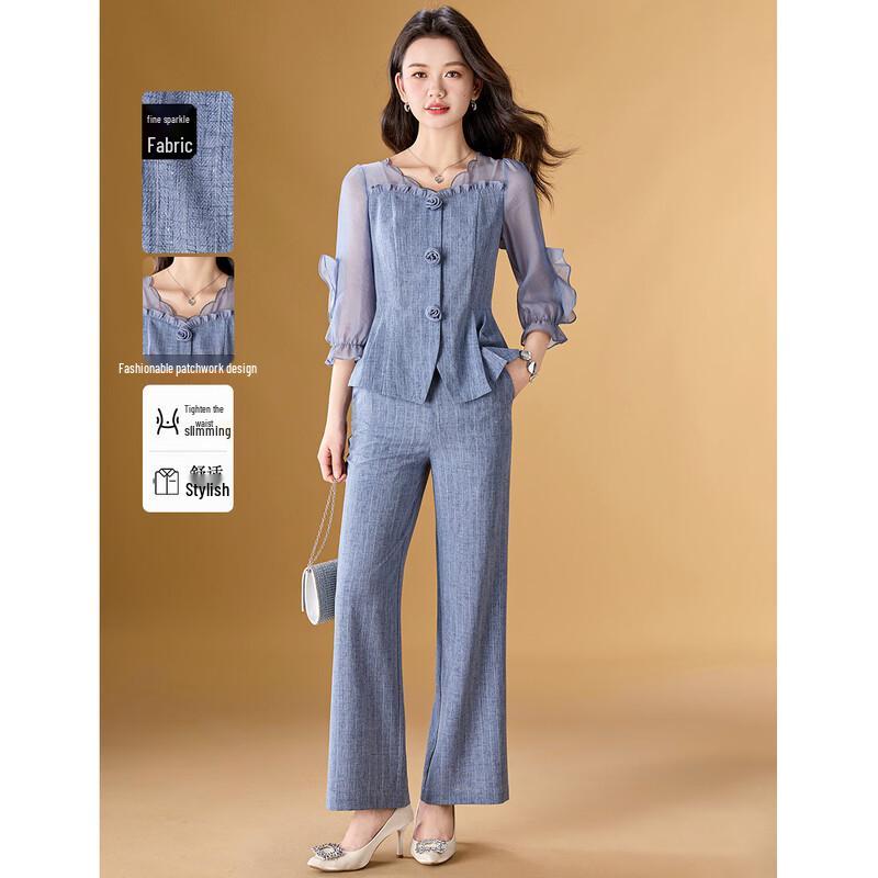 

Elegant Pleated V-Neck Two-Piece Set with Ruffle Trim 4XL
