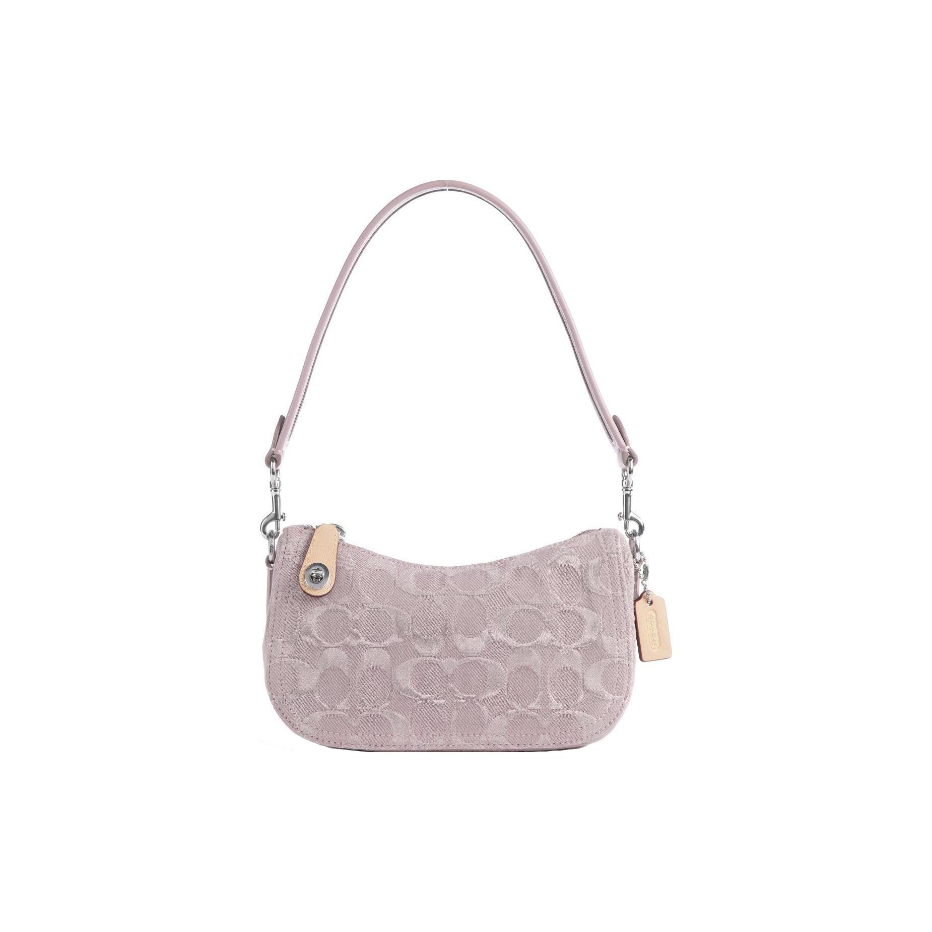 

Coach Swinger 20 Letter Logo Zipper Embossed Print Canvas And Denim Leather Half Moon Saddle Handbag Women handbags Pink CJ939-LHPPU Basic Set (Bag+Dust Bag)