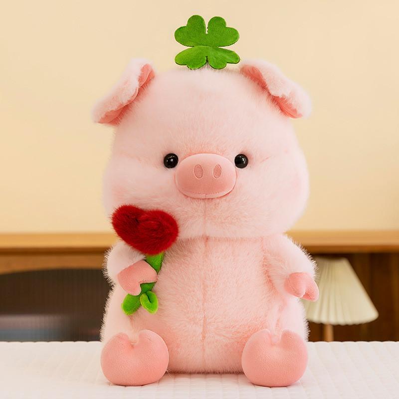 Cute Embracing Flower Four Leaf Pig Cartoon Animal Plush Toy Pillow Children For