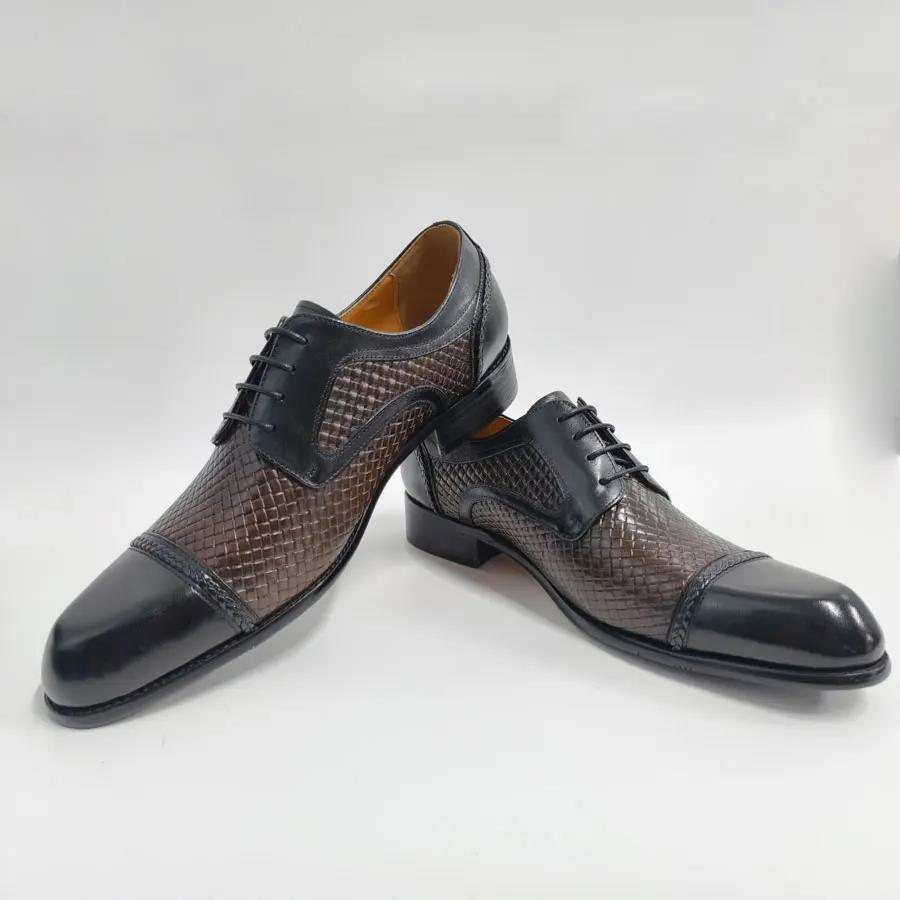 Fashion Classic Oxford Men Shoes Cowhide Business Derby Shoe New Style Handmade System Printing Dress Wedding Party Formal Man Footwears