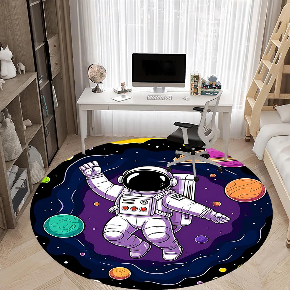 1pc Space Explorer Office Round Area Rug, Under Office Chairs Bedroom Living Room Home Decor, Room Deco