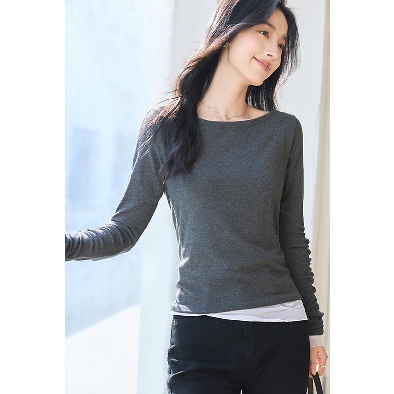 VICTORIA&VERA Women's Pleated Faux Two-Piece Long Sleeve Top