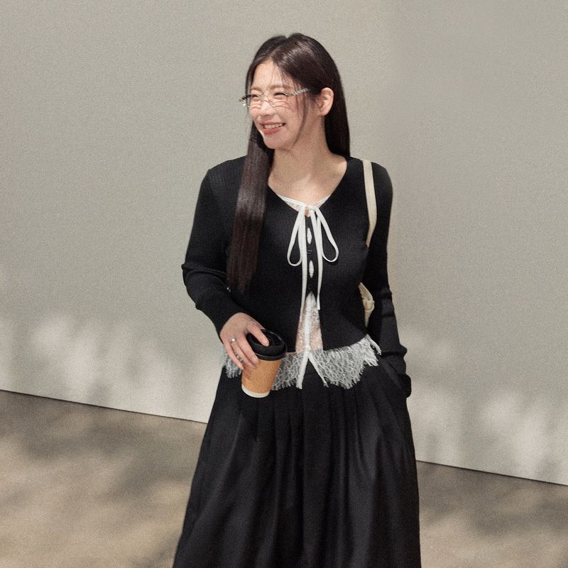 Zhang Ren New Arrival Plus Size Women s Clothing Fat Sister mm Patchwork Lace Sweater Tops Black Overskirt Slimming Suit Top L