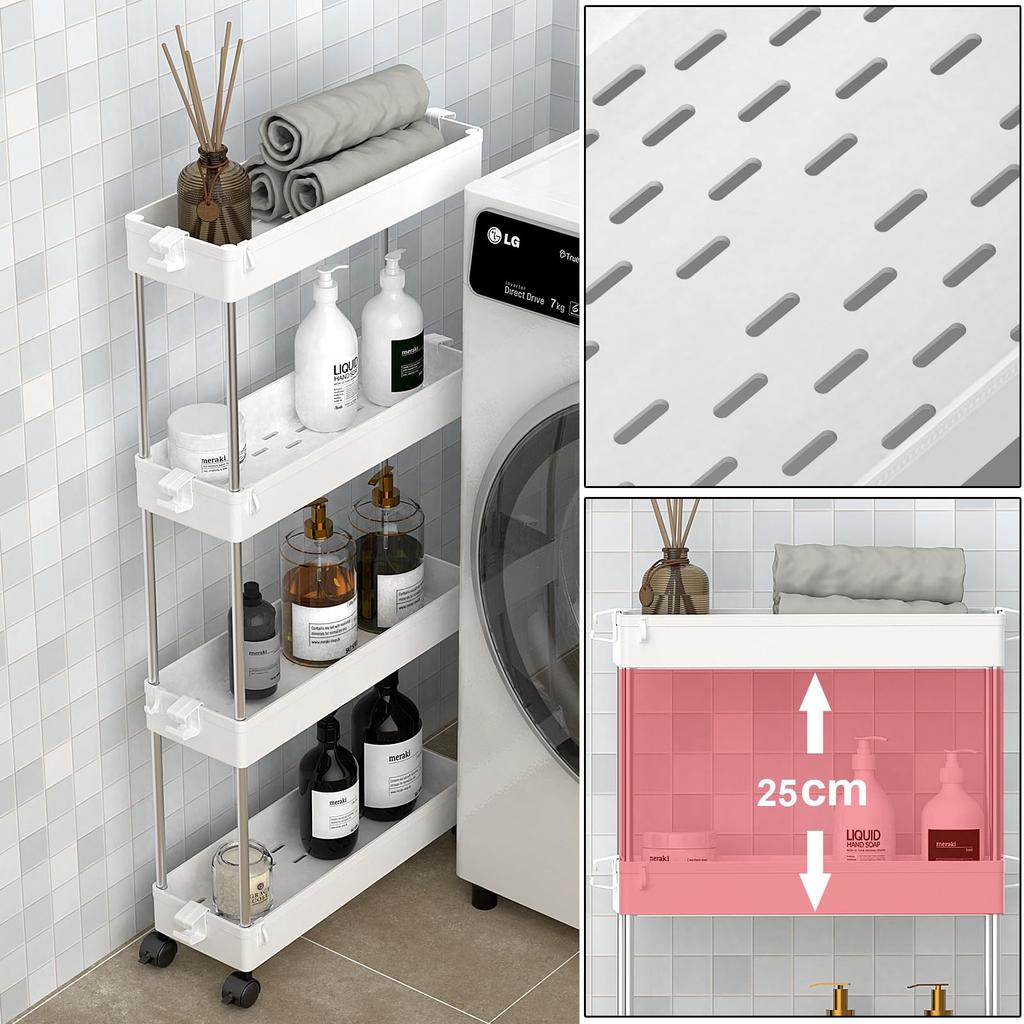 SPACEKEEPER Kitchen 13cm Gap Storage with Rolling for Small Next to 4 White Cart, Slim, Rack, Casters, Rack, Stylish, Spices, Food, Bottles, Items,