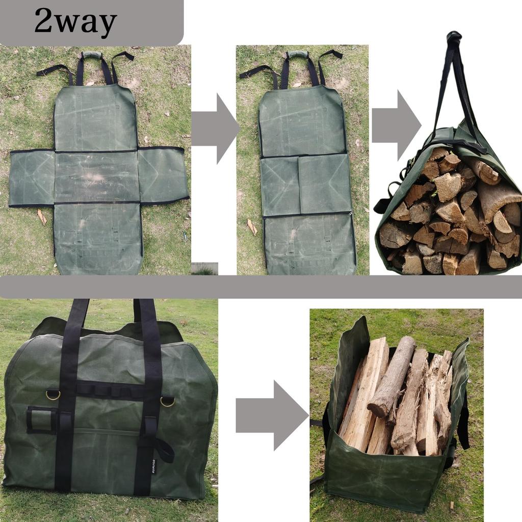 Saco para Carregar Lenha FLYFLYGO, 2 Vias, Lona de Parafina Extra Espessa, Grande Capacidade, Impermeável, À Prova de Fogo, Saco para Carregar Lenha (2 maneiras)