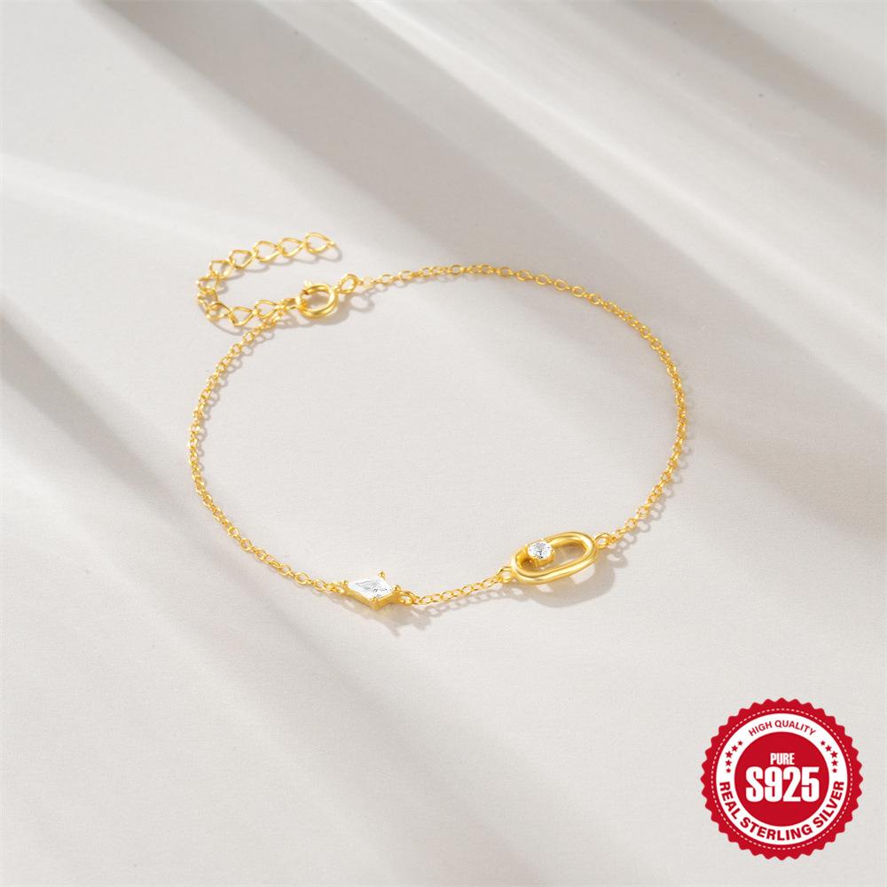 Oval Geometric Zircon Diamond Bracelet, Women'S Fashion Style S925 Sterling Silver Classic Women'S Bracelet