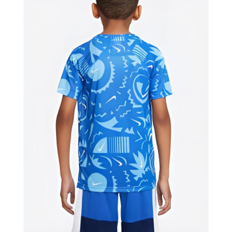 Nike Casual Breathable All-Over Print Embroidered Logo Sports Training Short Sleeve T-Shirt Kids T-Shirts Blue DM8549-480