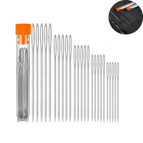 1 Set Big Eye Needles Stainless Steel Sewing Needles with Clear Storage Tube Assorted Sizes Sharp Needles for Hand