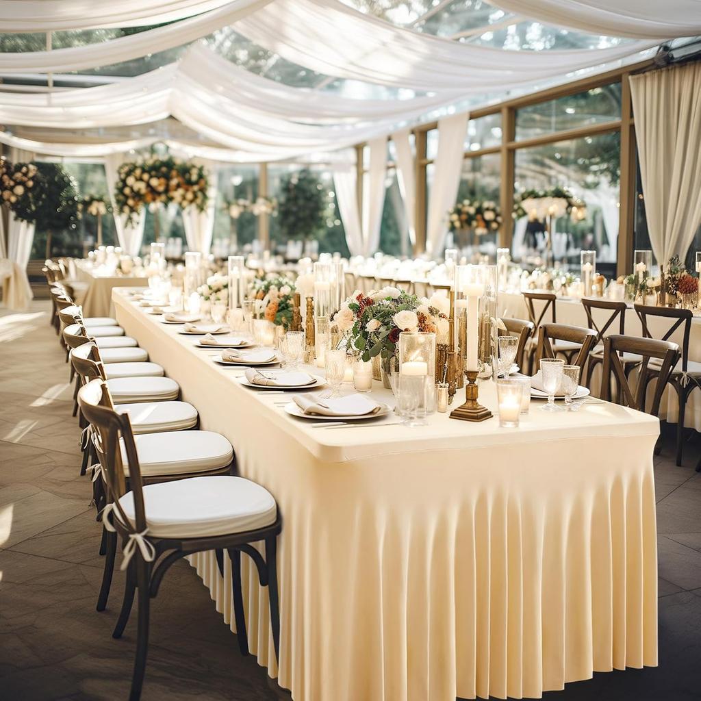 4/5/6/8Ft Spandex Tablecloth,Wrinkle Free Fitted Table Cloth Cover with Skirt for Parties Weddings Birthday Banquet Baby Shower