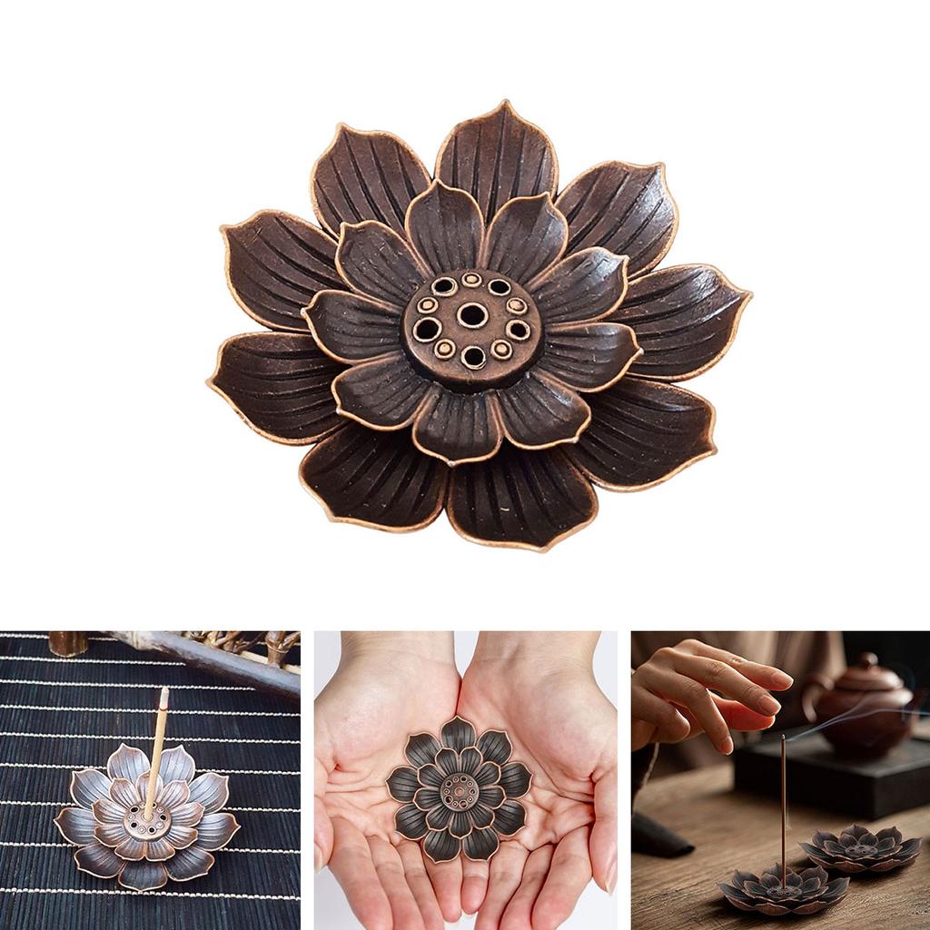 Creative Brass Lotus Fragrance Seat Cen Seat 6-Hole With Ash Collector Rod Incense Burner Decoration