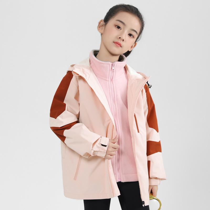 Kinder 2024 3-in-1 Winddichte Wasserdichte Jacke: Jungen- & Mädchen- Abnehmbare Herbst/Winter-Oberbekleidung