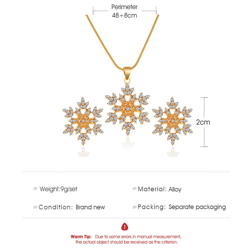2 Pcs/set Women's Earrings Alloy Full Diamond Snowflake Necklace+ Snowflake Earrings