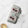 Fashionable long wallet with shiny crystal cherry decoration printed design eye catching multifunctional portable coin purse with clasp large