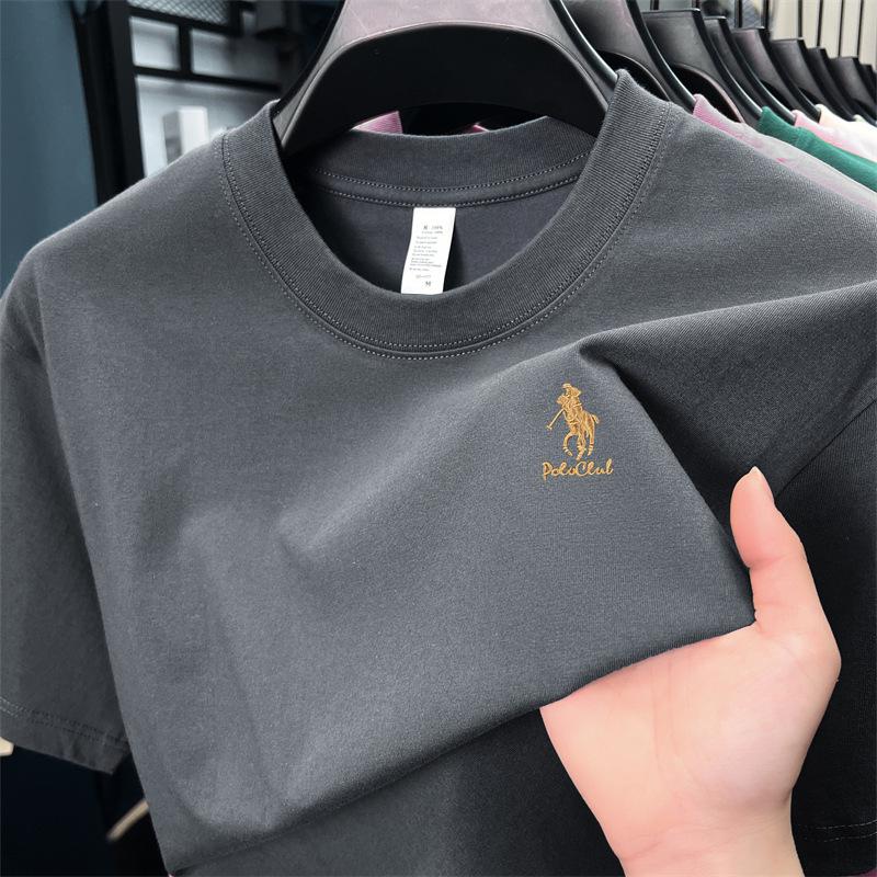 Paul Men's 100% Cotton Crew Neck Embroidered Summer T-Shirt - Sweat-Absorbent, Breathable, Casual Short Sleeve for Middle-Aged Men