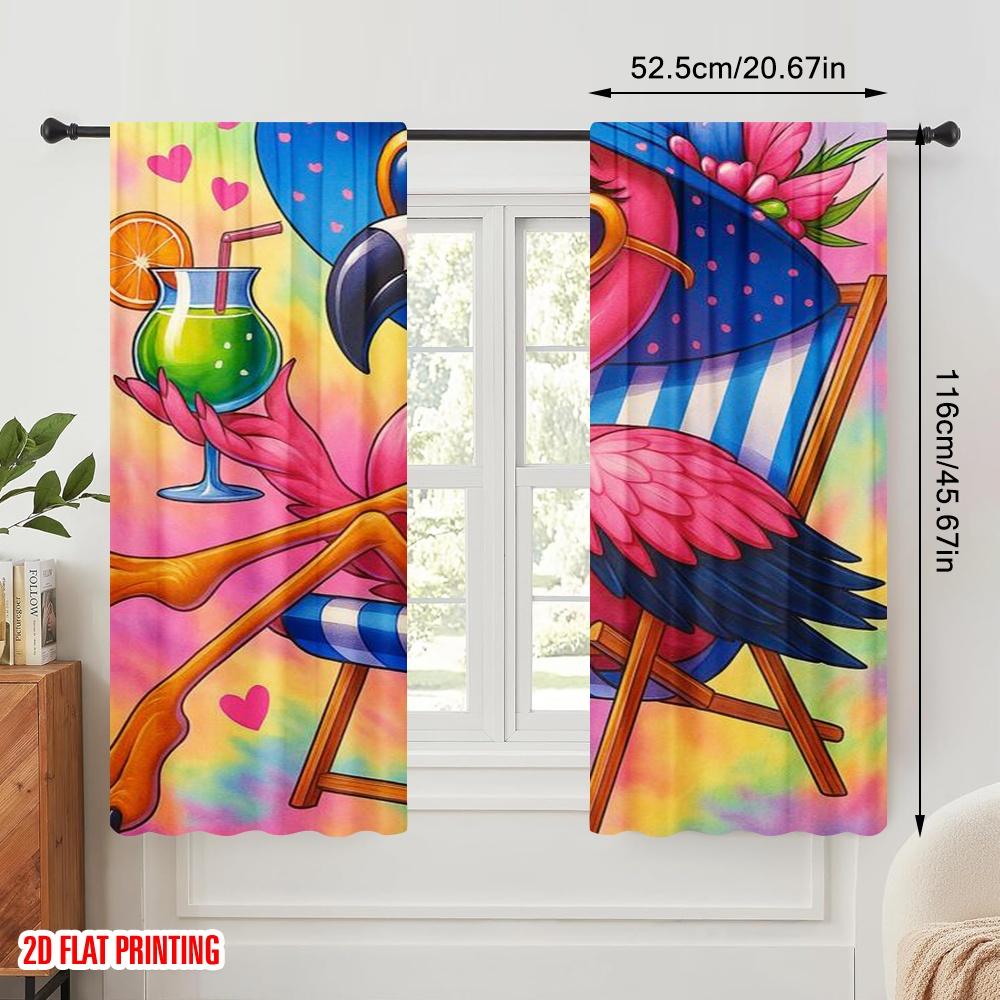 2pcs,2D plane printing Curtains&Window Treatment Relaxing Flamingo Versatile 100% Polyester (without rod) Outdoor Decorations
