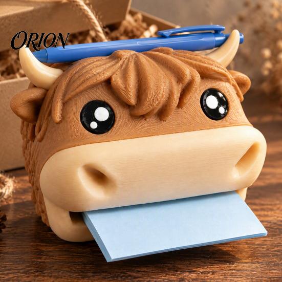 Cute Office Desk Accessories 3D Printed Highland Cow Sticky Note Holder, Desktop Box Small Memo Pad Holder for and Classroom Supplies, Cartoon