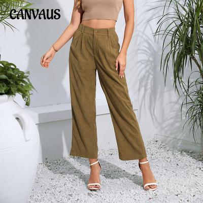 Frühlings- und Herbst-Damenhose Schlichtes Temperament Hochtaillierte Gerade Kordhosen Freizeithose