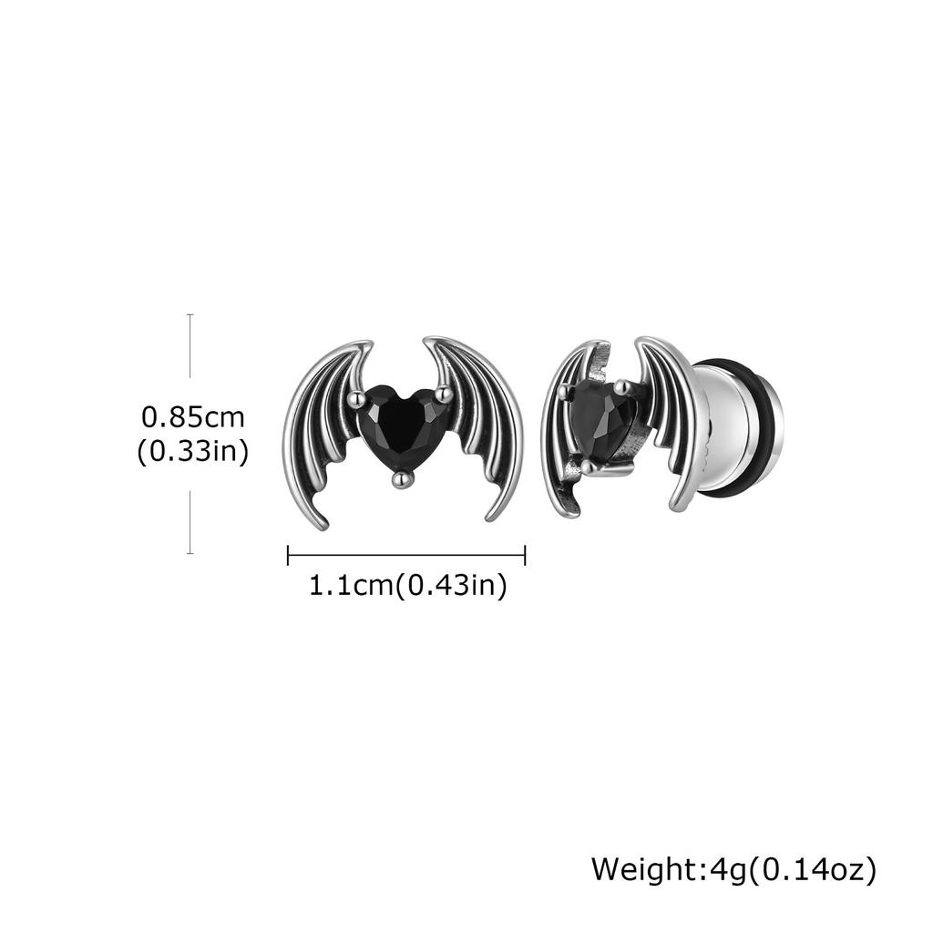 Vnox Heart-Shaped Zircon Stone Wing Earrings for Men Boys, Wing Shaped Screw Back Stud Earrings, Stainless Steel Jewelry Gifts