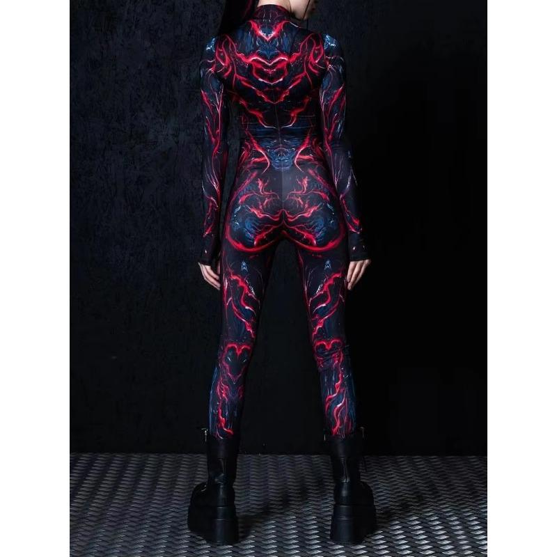 Women 3D Digital Printing Halloween Cosplay Tights Jumpsuit Adult One-piece Carnival Party Stage Show Dance Costume Outfit