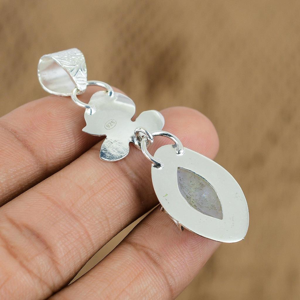Natural Rainbow Moonstone Gemstone Jewelry 925 Sterling Silver Pendant For Girls