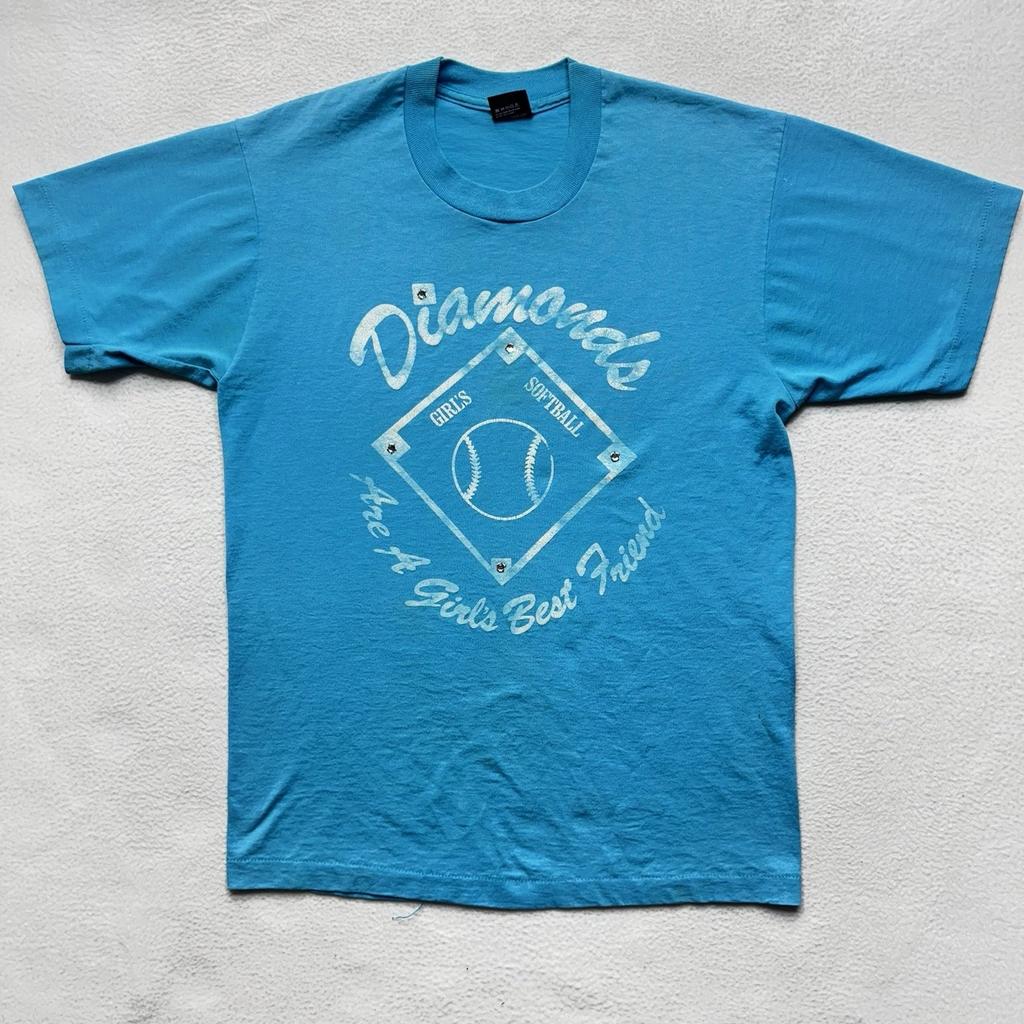 Vintage Softball Diamonds Girls Best Friend T-Shirt Rhinestones Single Stitch L