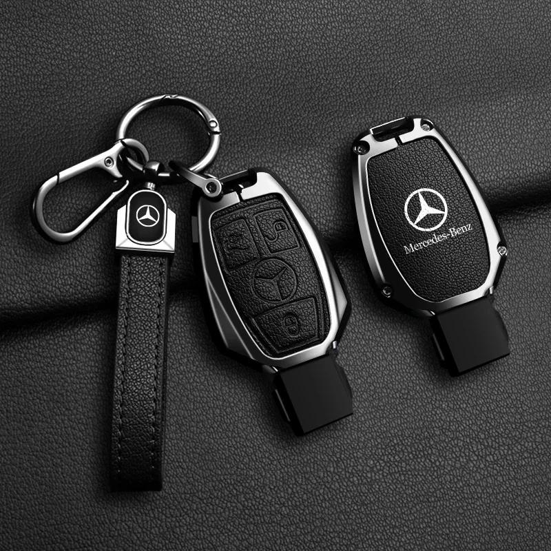 ESU5 Zinc Alloy Leather Car Key Case Cover Holder Shell Protector For Mercedes Benz A B C S Class AMG GLA CLA GLC W176 W221 W204 W205