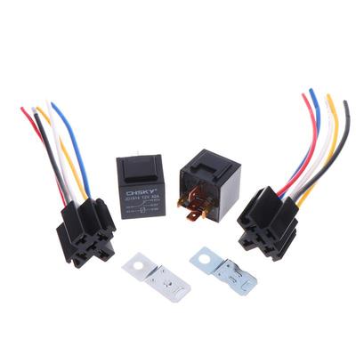 Automotive Relay 12V/24V 5Pin 40A Car Relay With Harness Socket Black Red Copper Terminal Auto Relay Socket SPDT Harness Cable