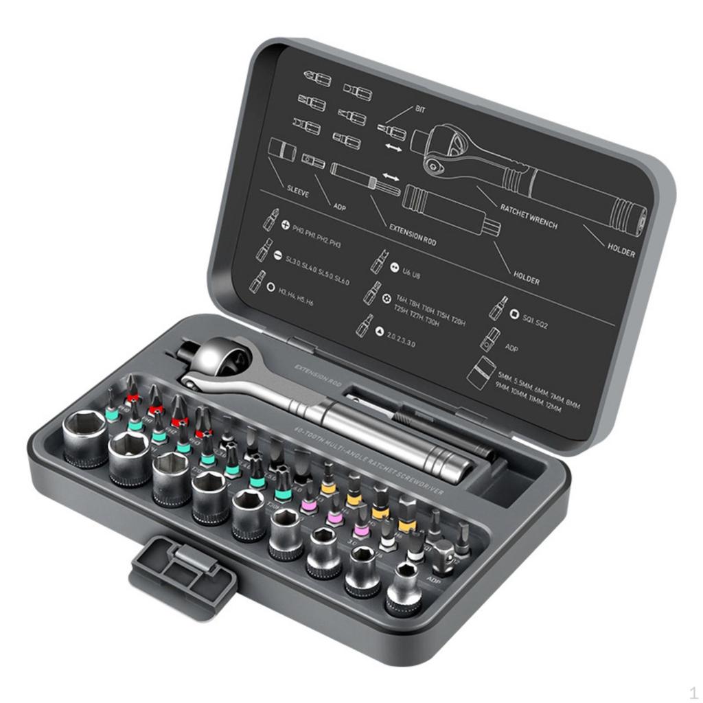 Ratcheting Screwdriver Set Interchangeable with Case Compact Repair Tool Kit for