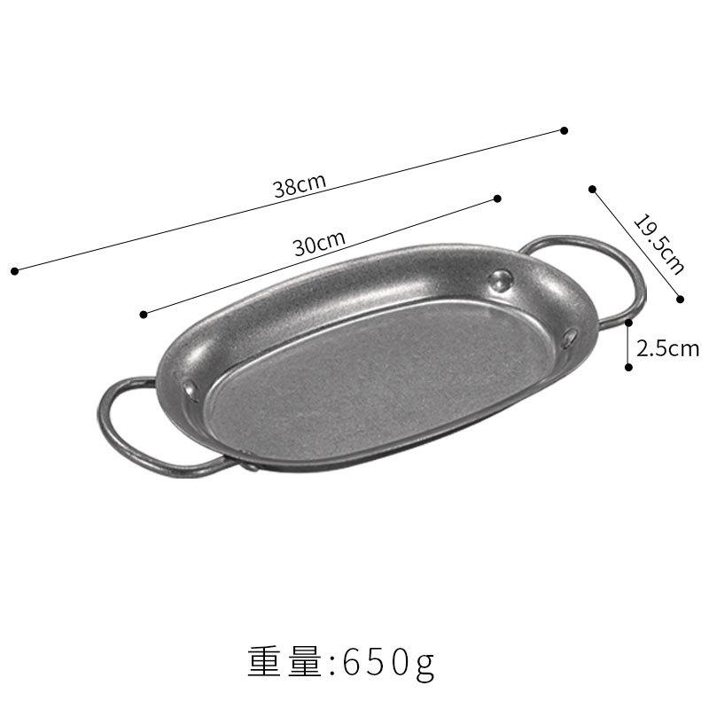 Vintage Stainless Steel Dining Plate Silver Steak Plate Double Ear Fish Dish Fruit Plates Salad Bowl Serving Plates Snack Tray
