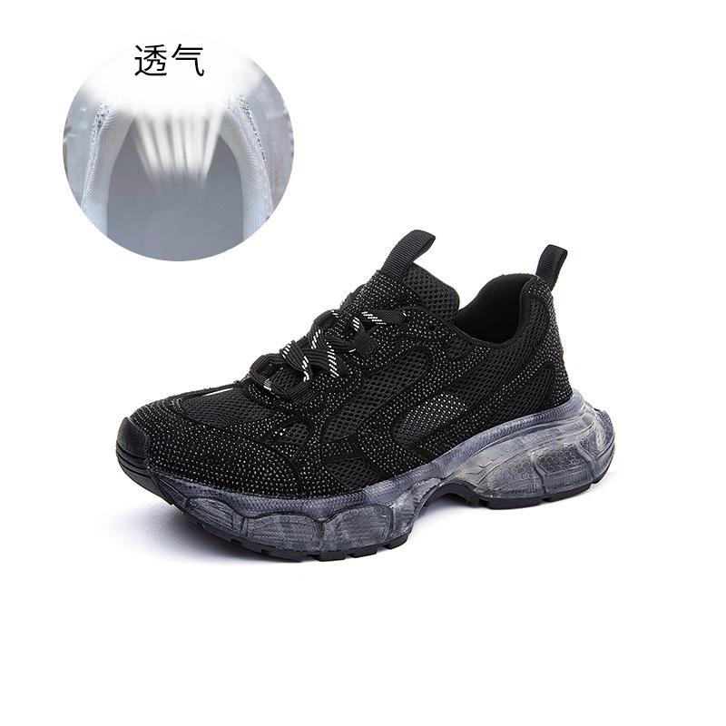 Thick-soled dad shoes women's 2025 summer new breathable sports shoes women's thick-soled heightening shoes high-value rhinestone women's shoes