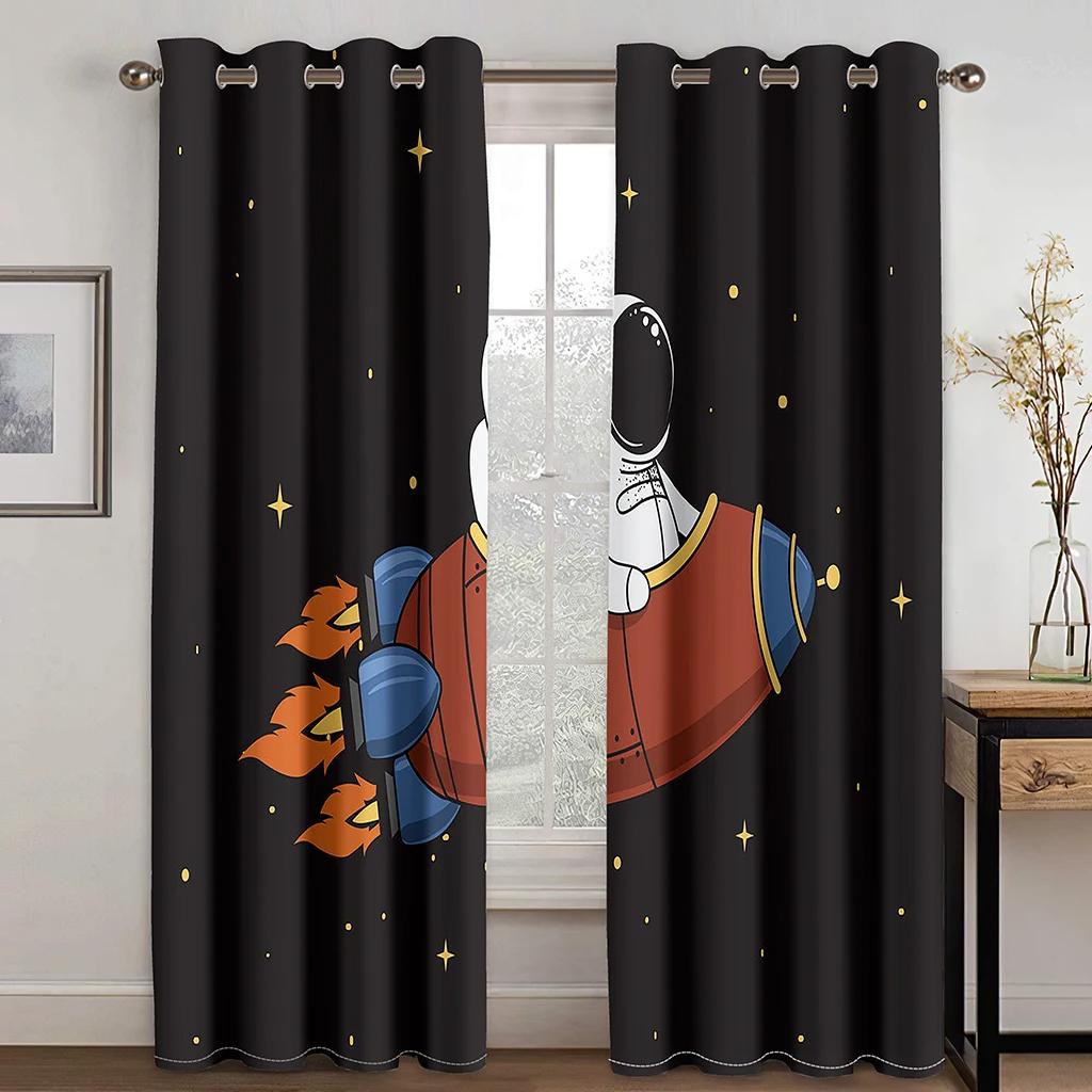 Personalized Creative Astronaut Pattern High Blackout Curtains Technology Sense Starry Sky Space Shading Drape Bedroom Curtain