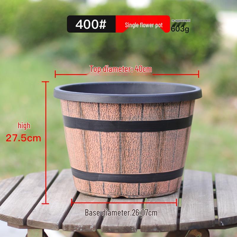 Retro Imitation Wood Plastic Flower Pot - Large, Thick with No Drainage for Hydroponics, Water Lilies, or Lotus.