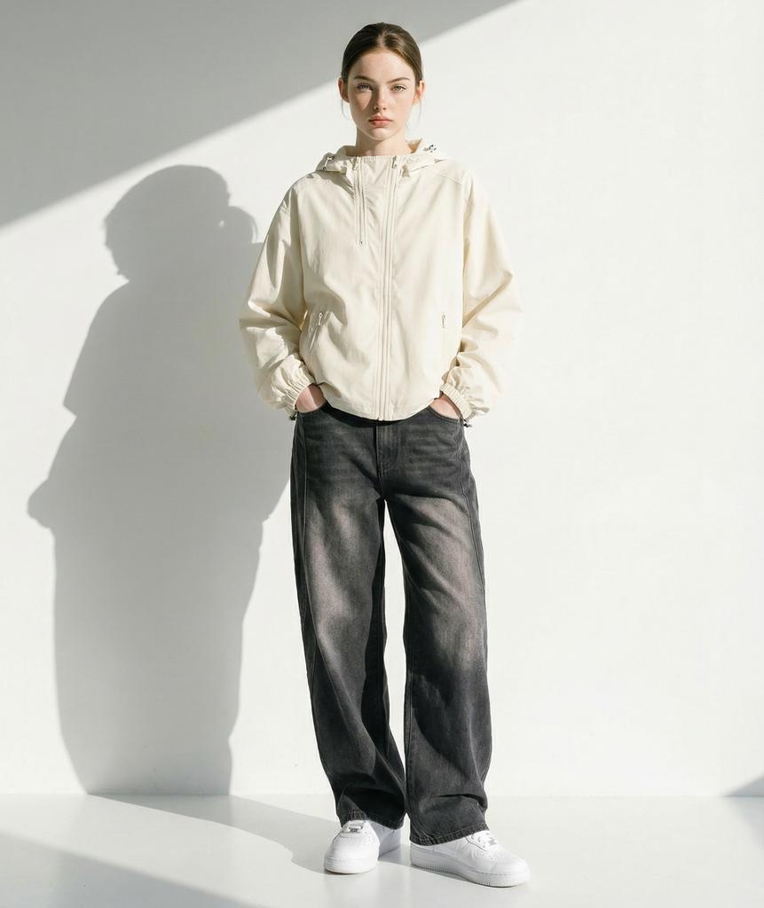 Apostrophe Comma Two-Neck Hooded Zip-Up Wind Jacket_Beige