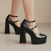 Q/Scarpe singole con tacco alto da donna Primavera/Estate Nuovo colore solido Piattaforma impermeabile Tacco spesso Bocca bassa Scarpe basse di grandi dimensioni